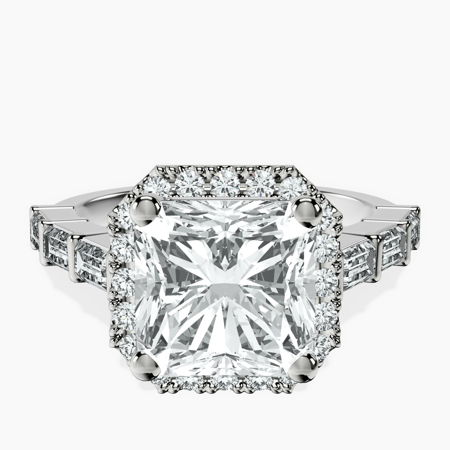 18kt White Gold Rachel Halo Side Stone Lab Diamond Ring front image