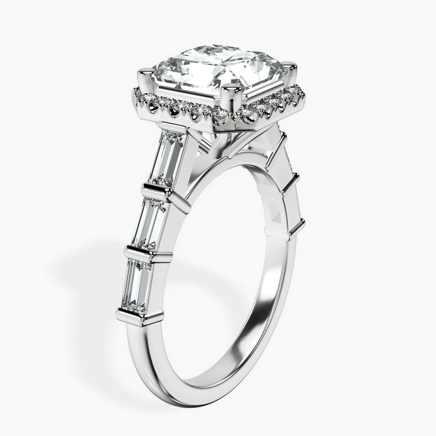 18kt White Gold Rachel Halo Side Stone Lab Diamond Ring standing product image one