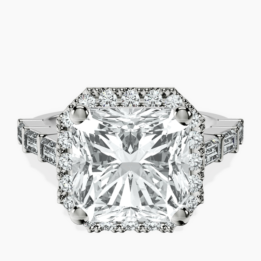 Platinum Rachel Halo Side Stone Lab Diamond Ring front image