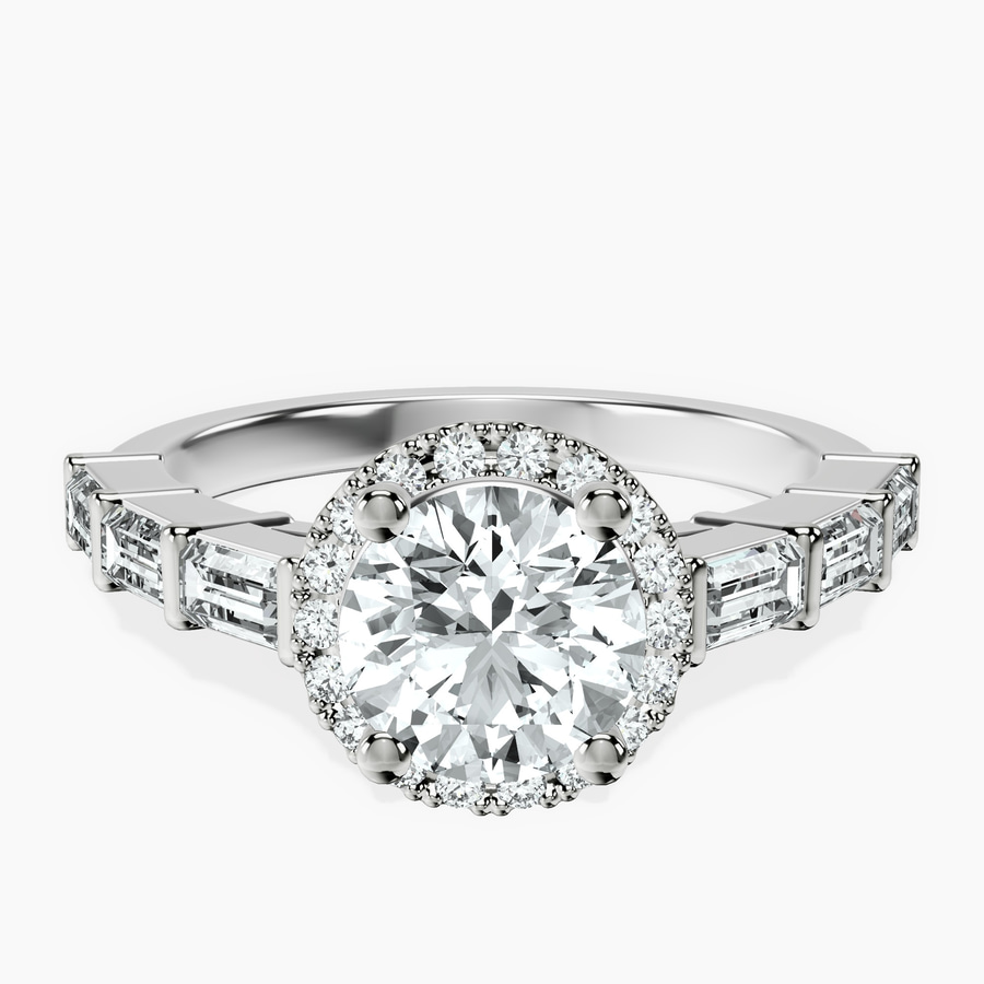 Platinum Rachel Halo Side Stone Lab Diamond Ring front image