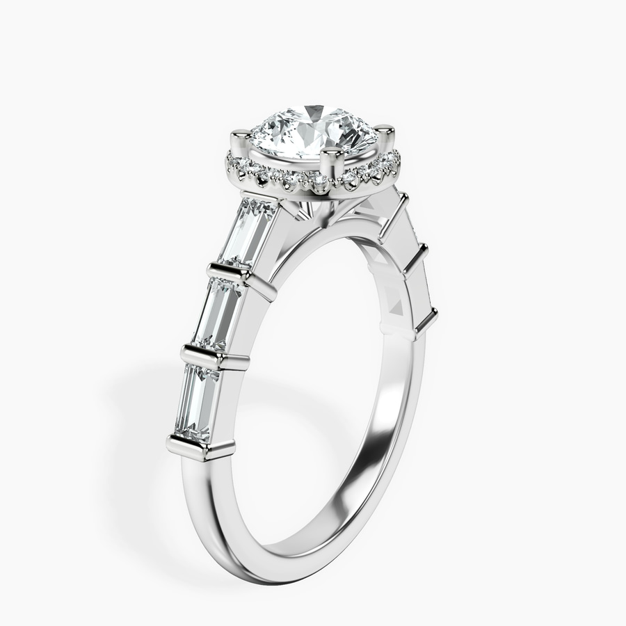 Platinum Rachel Halo Side Stone Lab Diamond Ring standing product image one