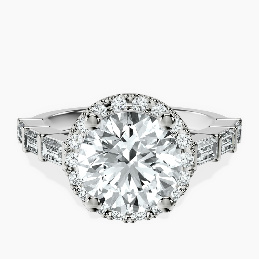 Platinum Rachel Halo Side Stone Lab Diamond Ring front image