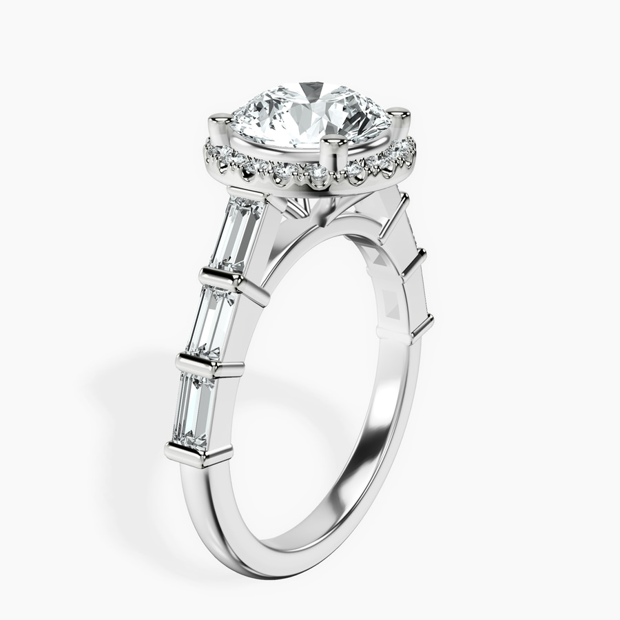 Platinum Rachel Halo Side Stone Lab Diamond Ring standing product image one