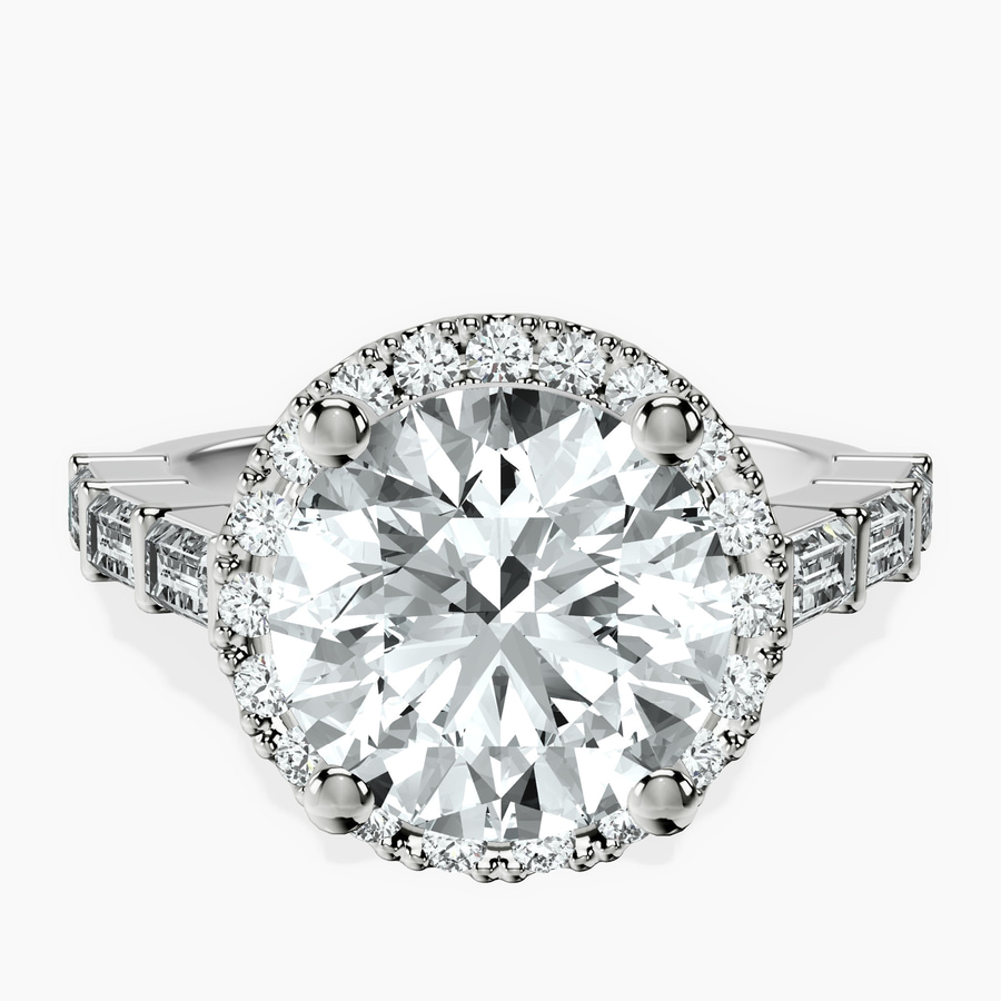 Platinum Rachel Halo Side Stone Lab Diamond Ring front image