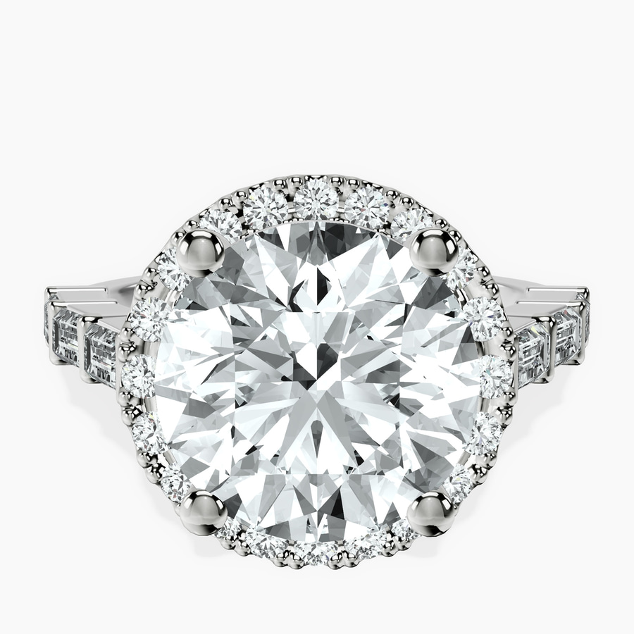 Platinum Rachel Halo Side Stone Lab Diamond Ring front image