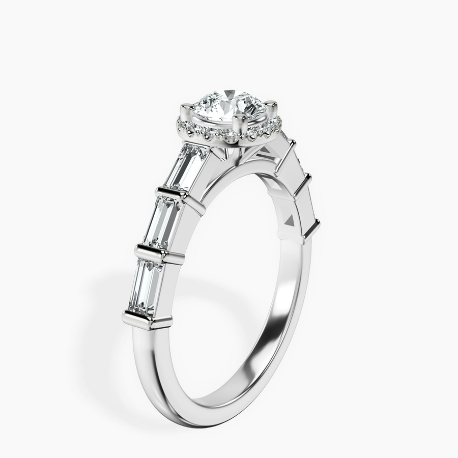 Platinum Rachel Halo Side Stone Lab Diamond Ring standing product image one