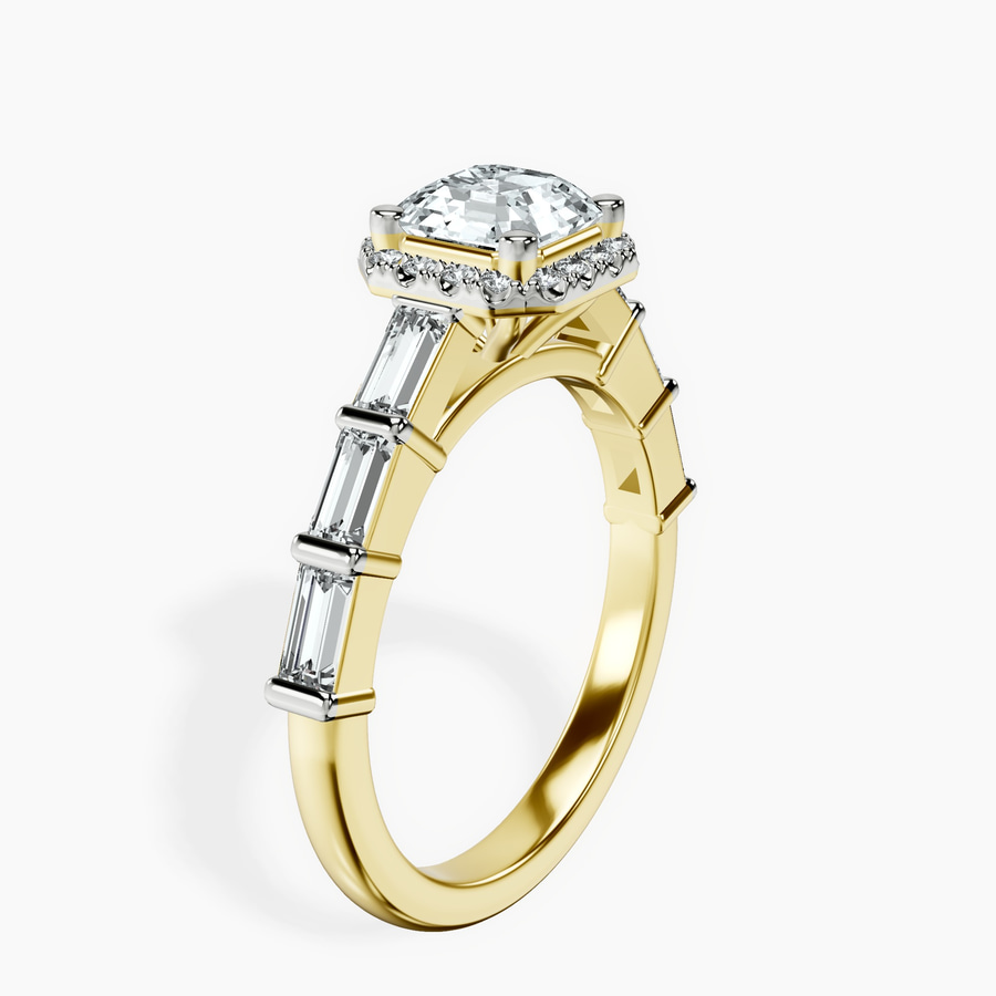 14kt Yellow Gold Rachel Halo Side Stone Lab Diamond Ring standing product image one