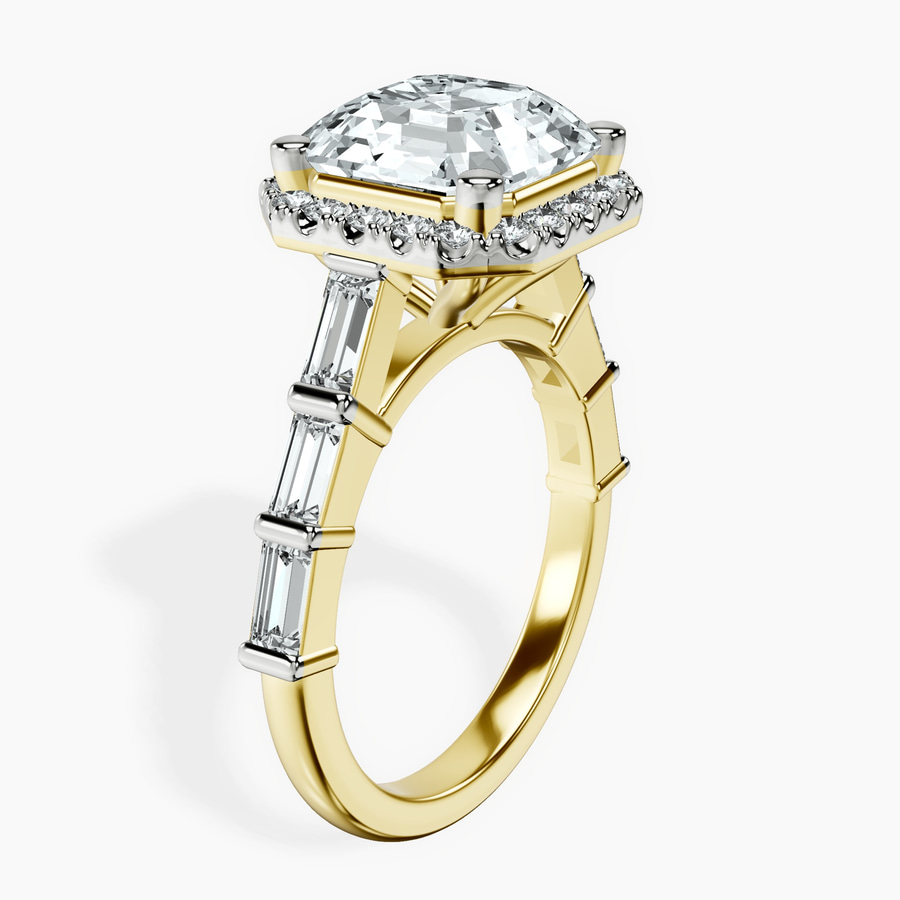14kt Yellow Gold Rachel Halo Side Stone Lab Diamond Ring standing product image one