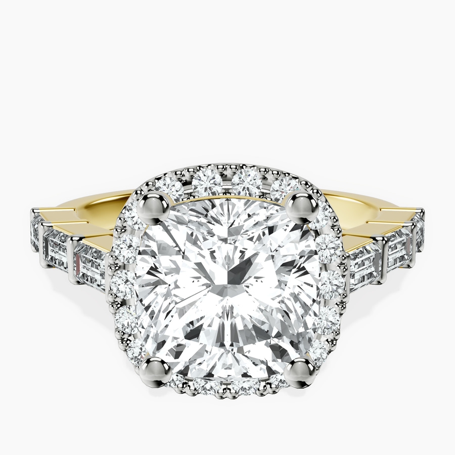 18kt Yellow Gold Rachel Halo Side Stone Lab Diamond Ring front image