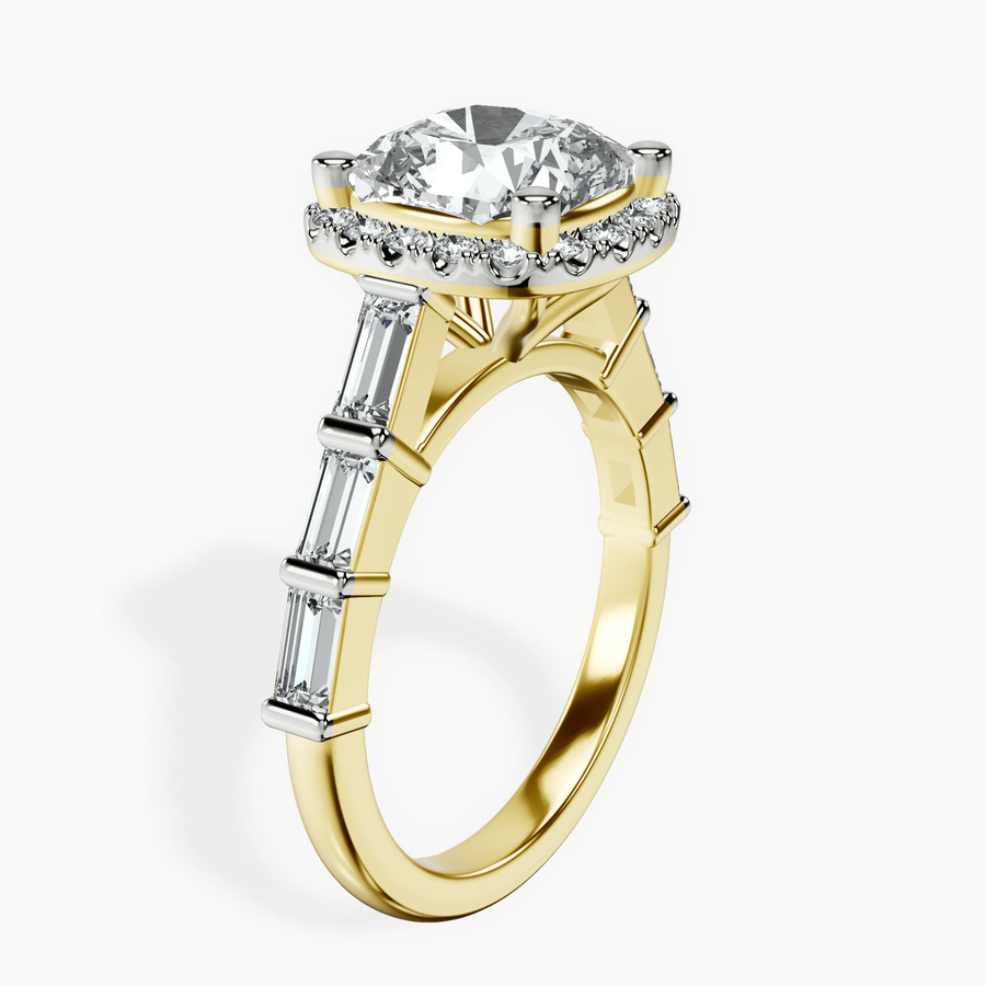 18kt Yellow Gold Rachel Halo Side Stone Lab Diamond Ring standing product image one