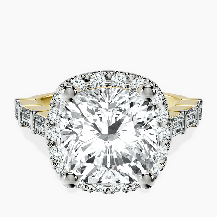 18kt Yellow Gold Rachel Halo Side Stone Lab Diamond Ring front image