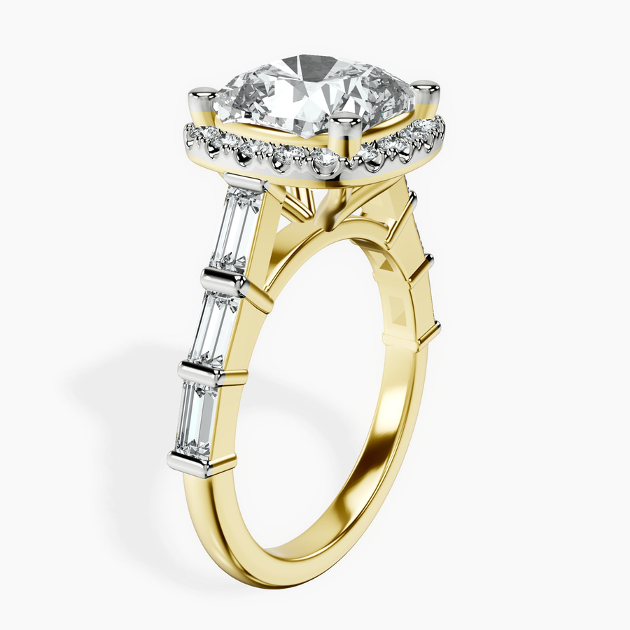 18kt Yellow Gold Rachel Halo Side Stone Lab Diamond Ring standing product image one
