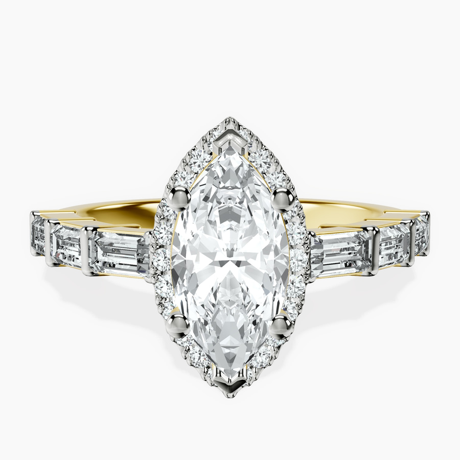 18kt Yellow Gold Rachel Halo Side Stone Lab Diamond Ring front image