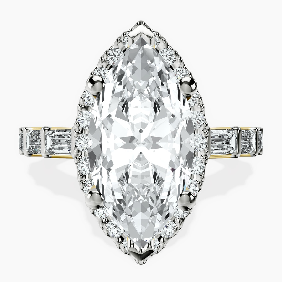 14kt Yellow Gold Rachel Halo Side Stone Lab Diamond Ring front image