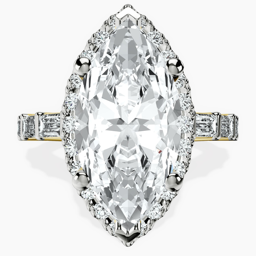 18kt Yellow Gold Rachel Halo Side Stone Lab Diamond Ring front image