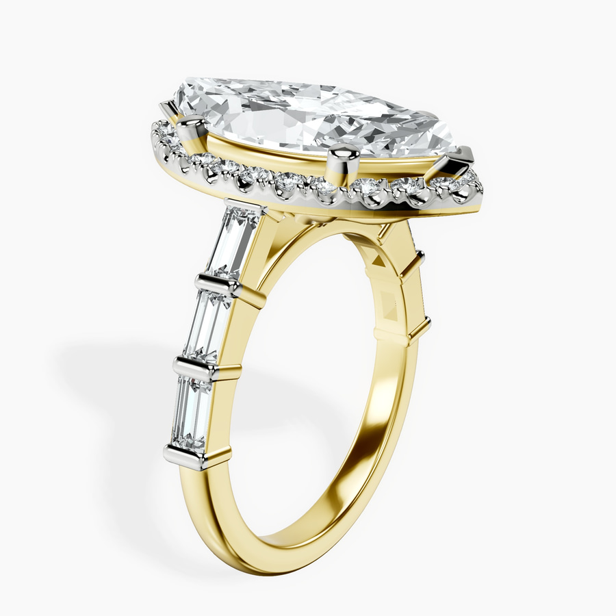 18kt Yellow Gold Rachel Halo Side Stone Lab Diamond Ring standing product image one