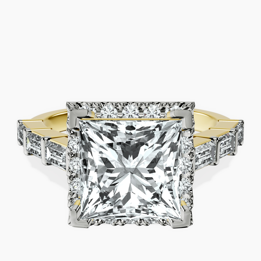 18kt Yellow Gold Rachel Halo Side Stone Lab Diamond Ring front image