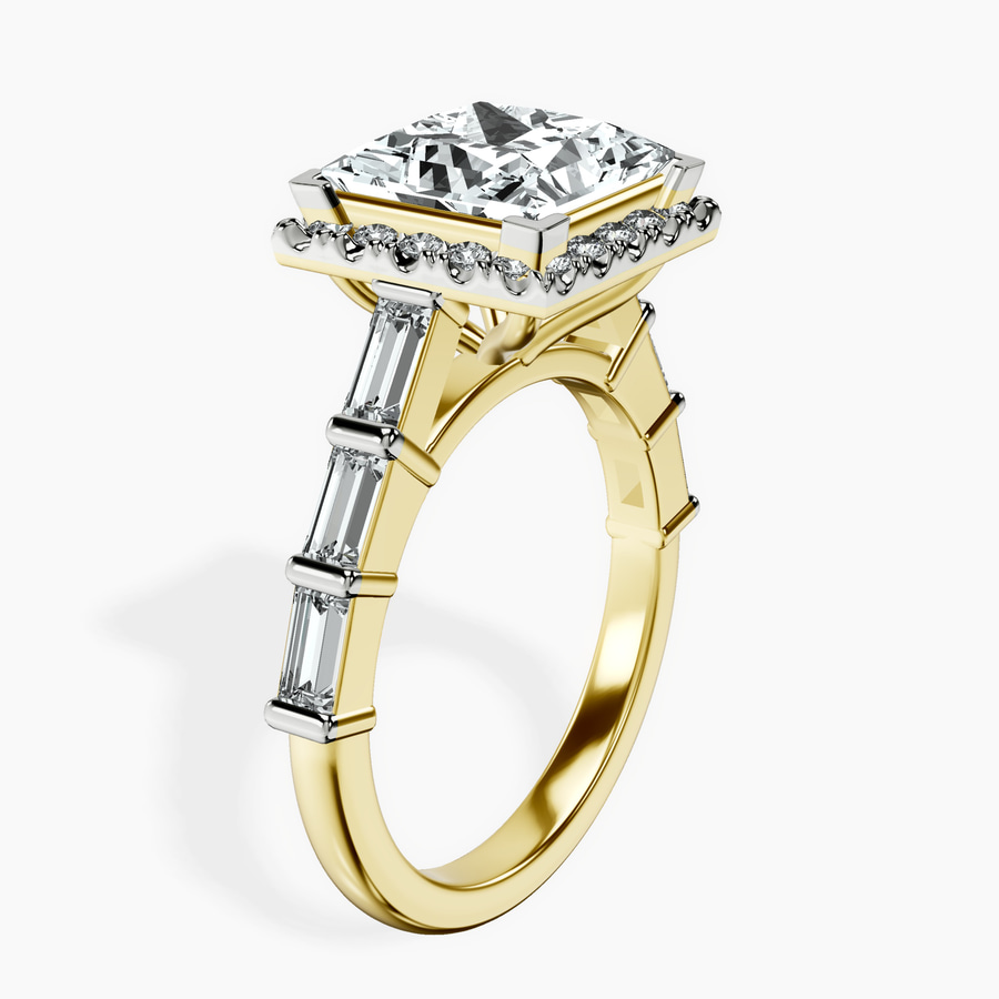 18kt Yellow Gold Rachel Halo Side Stone Lab Diamond Ring standing product image one