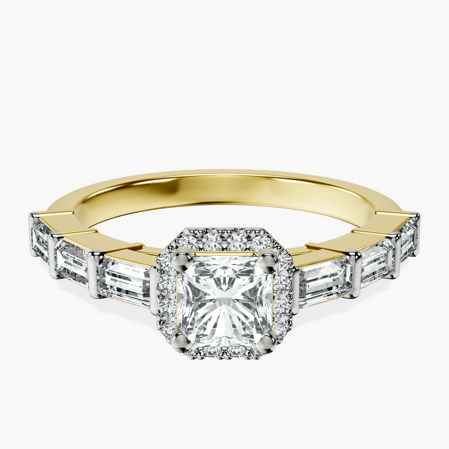 14kt Yellow Gold Rachel Halo Side Stone Lab Diamond Ring front image
