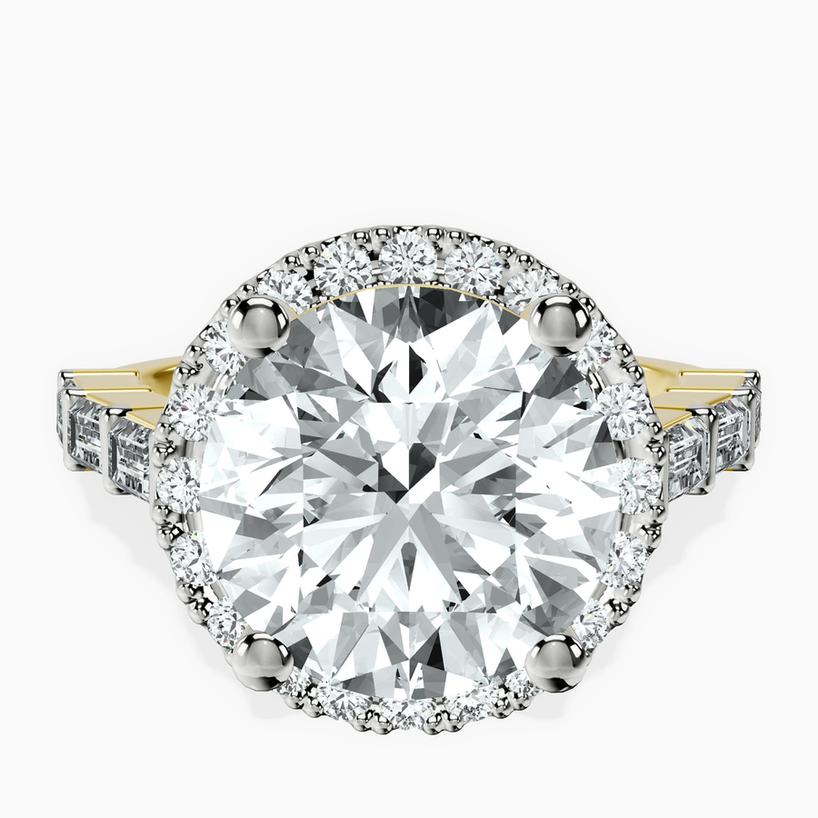 14kt Yellow Gold Rachel Halo Side Stone Lab Diamond Ring front image