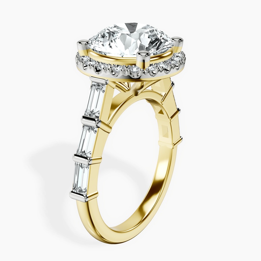 14kt Yellow Gold Rachel Halo Side Stone Lab Diamond Ring standing product image one