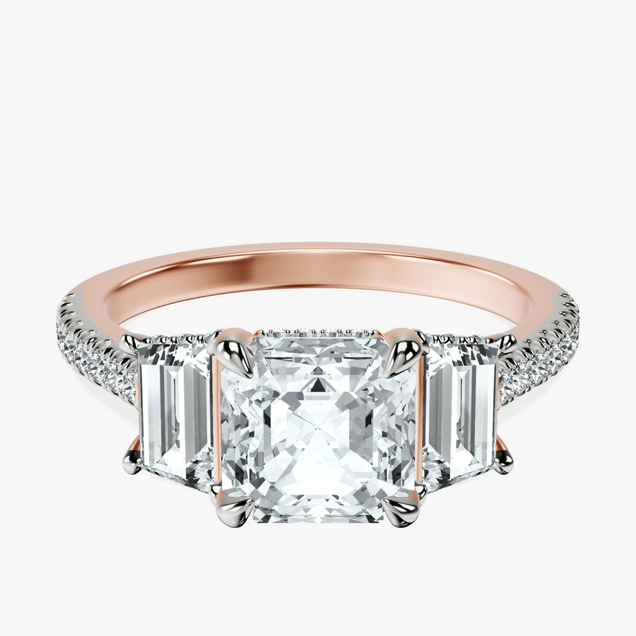 18kt Rose Gold Lavinia Three Stone Trapezoid Lab Diamond Ring front image