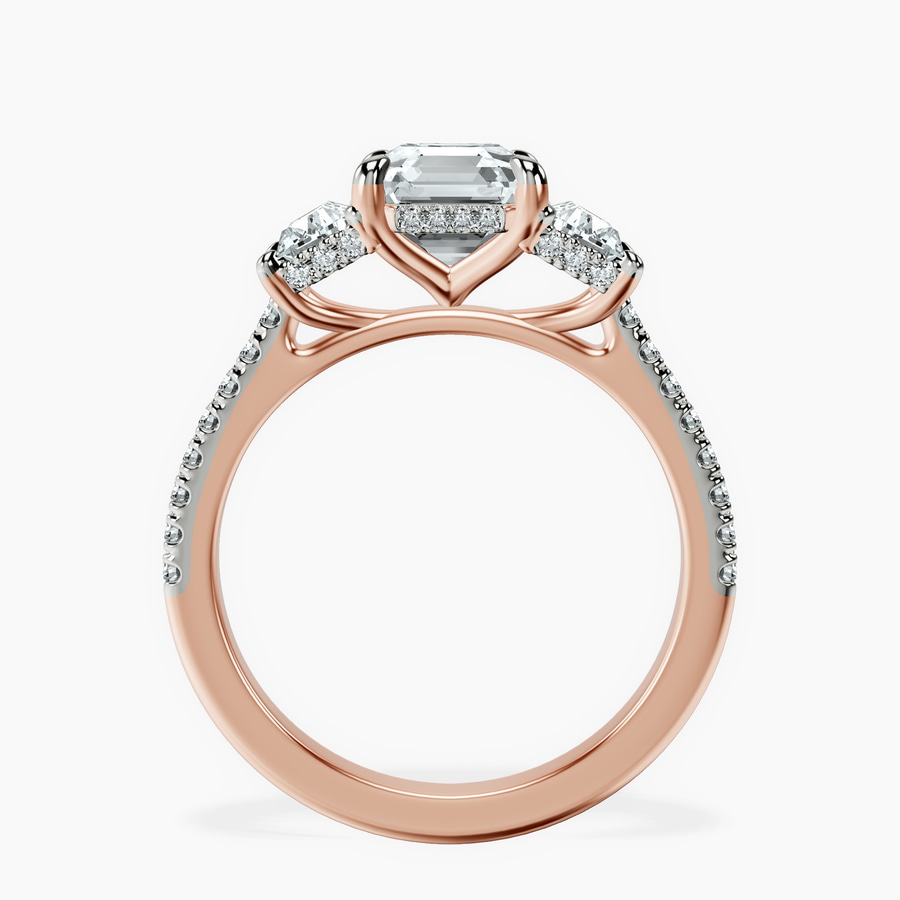 18kt Rose Gold Lavinia Three Stone Trapezoid Lab Diamond Ring side right image one