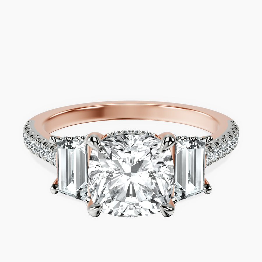 14ct Rose Gold Lavinia Three Stone Trapezoid Lab Diamond Ring front image