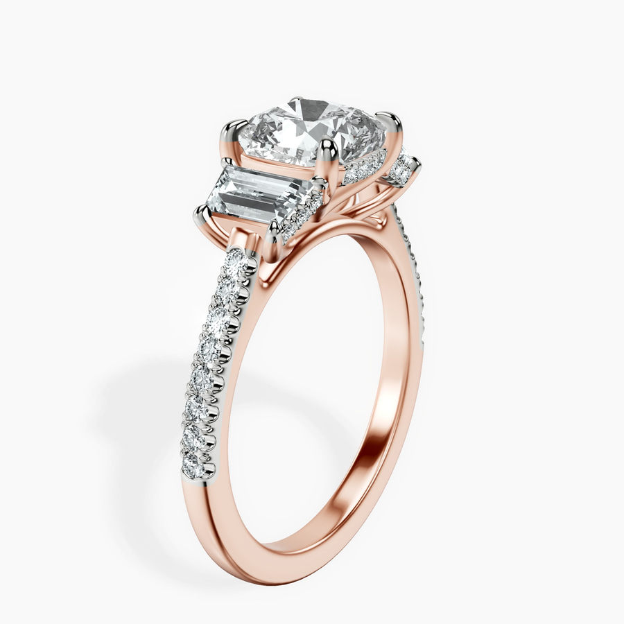 14ct Rose Gold Lavinia Three Stone Trapezoid Lab Diamond Ring standing product image one