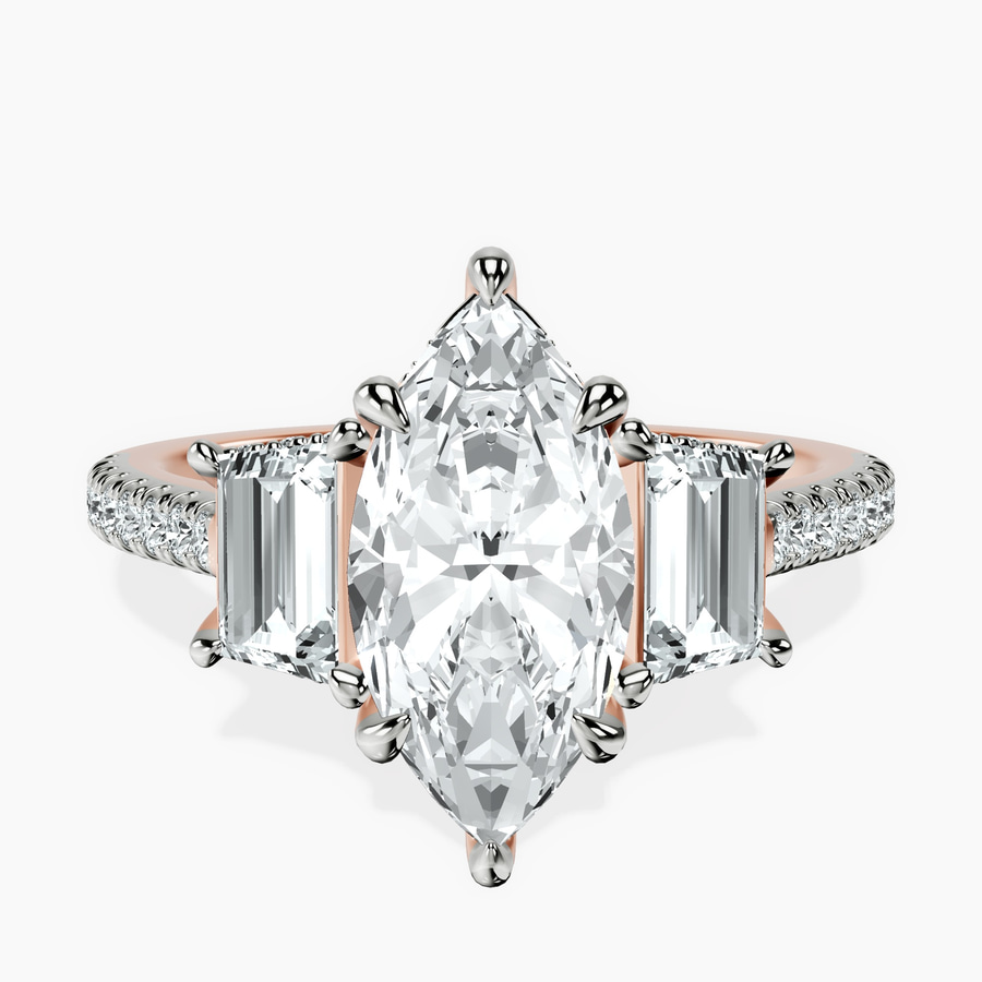 9ct Rose Gold Lavinia Three Stone Trapezoid Lab Diamond Ring front image