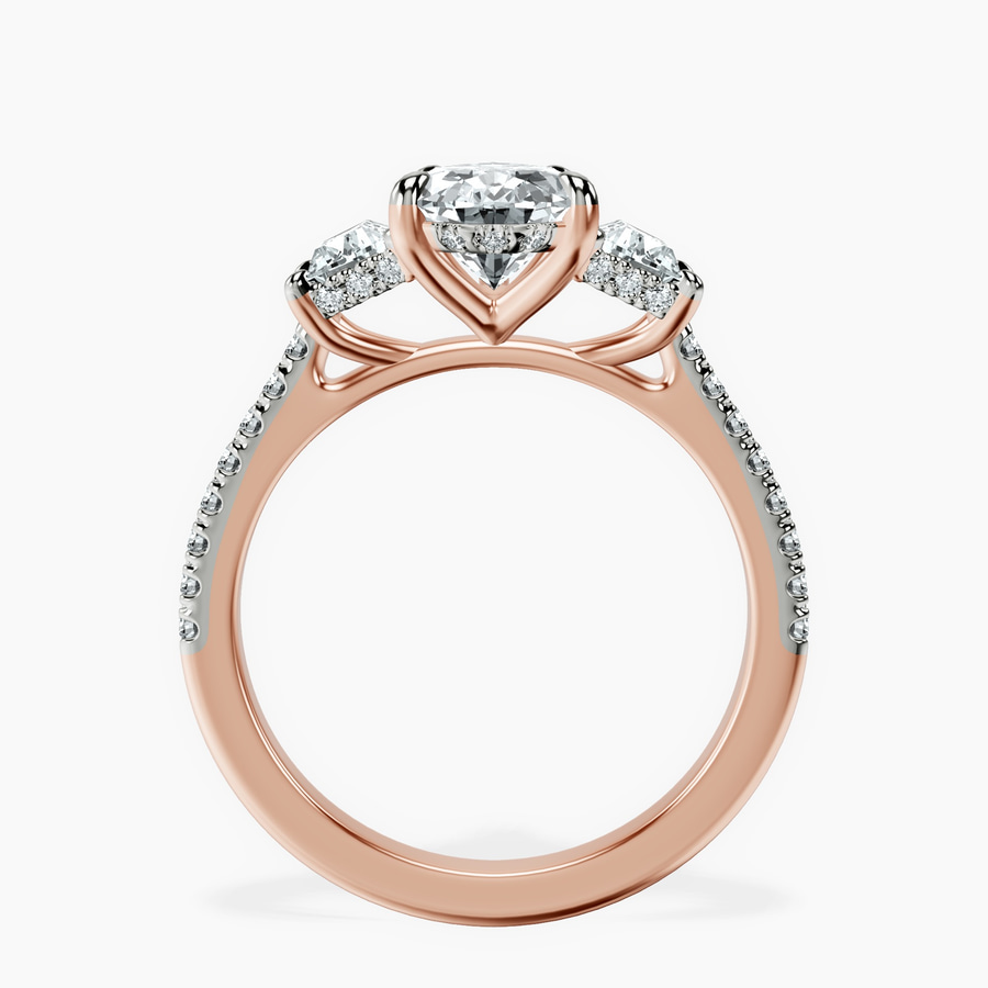 9ct Rose Gold Lavinia Three Stone Trapezoid Lab Diamond Ring side right image one