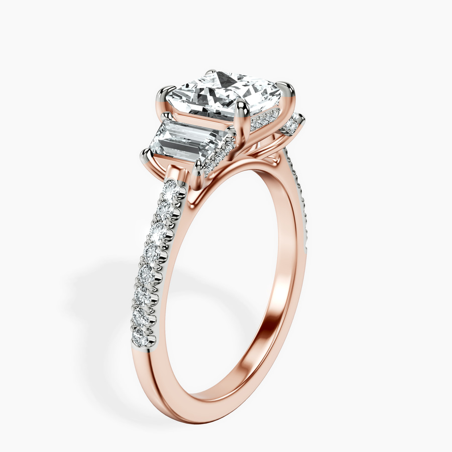 10kt Rose Gold Lavinia Three Stone Trapezoid Lab Diamond Ring standing product image one