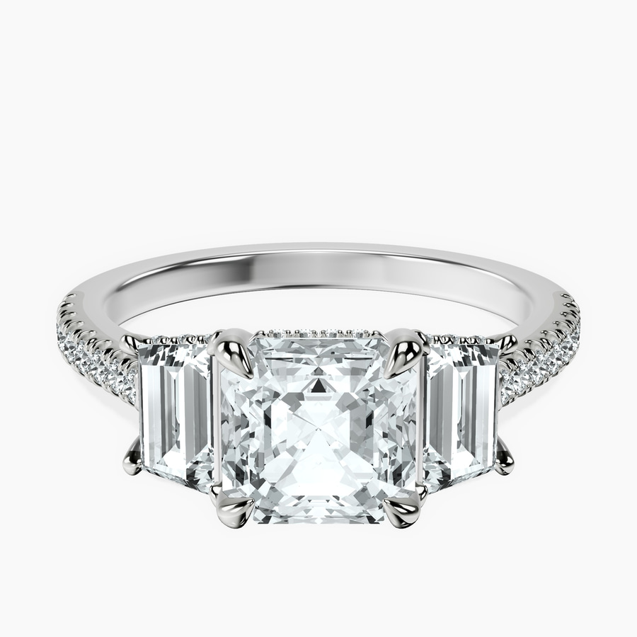 Platinum Lavinia Three Stone Trapezoid Lab Diamond Ring front image