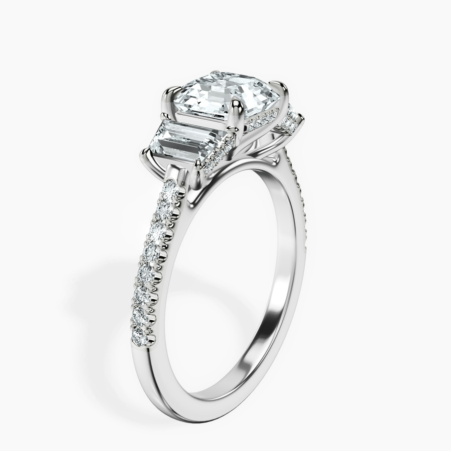 Platinum Lavinia Three Stone Trapezoid Lab Diamond Ring standing product image one