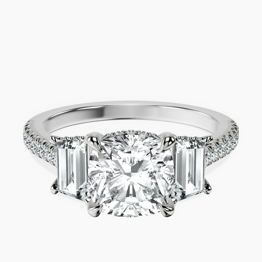 Platinum Lavinia Three Stone Trapezoid Lab Diamond Ring front image