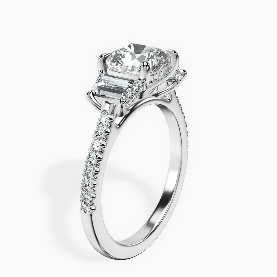 Platinum Lavinia Three Stone Trapezoid Lab Diamond Ring standing product image one