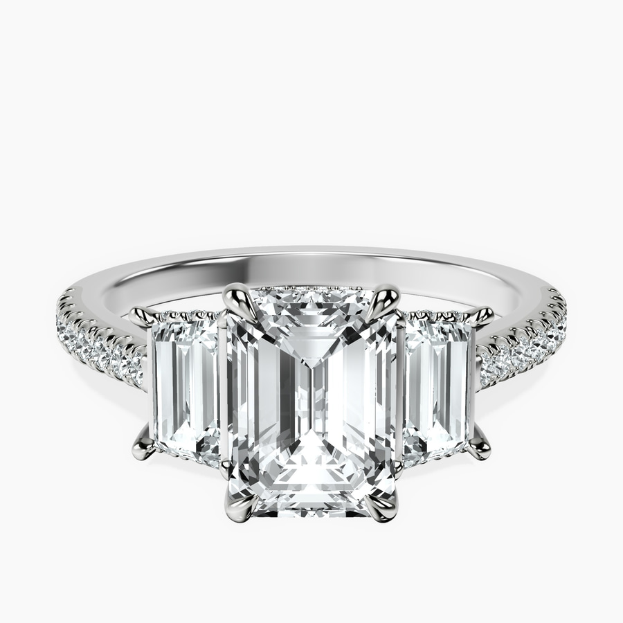 Platinum Lavinia Three Stone Trapezoid Lab Diamond Ring front image