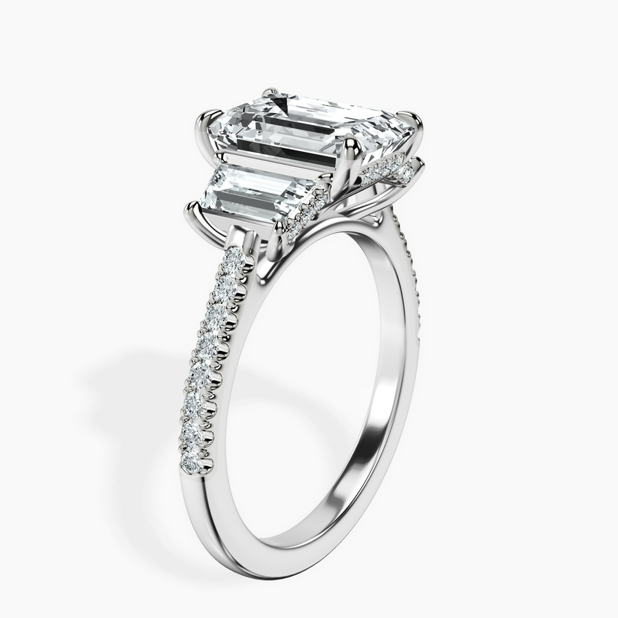 Platinum Lavinia Three Stone Trapezoid Lab Diamond Ring standing product image one