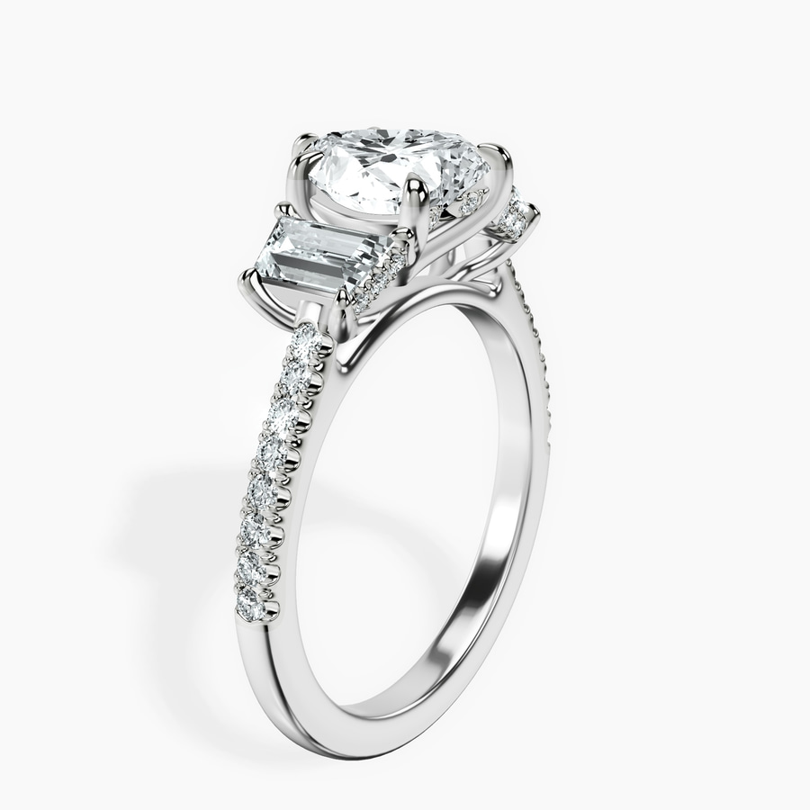 Platinum Lavinia Three Stone Trapezoid Lab Diamond Ring standing product image one