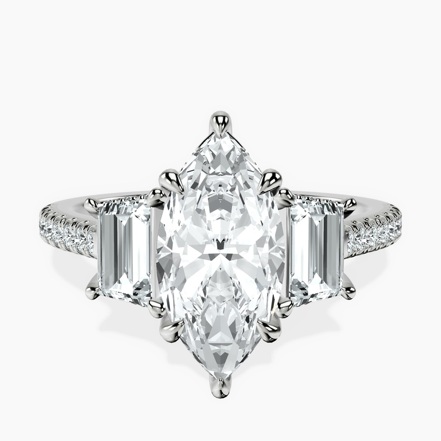Platinum Lavinia Three Stone Trapezoid Lab Diamond Ring front image