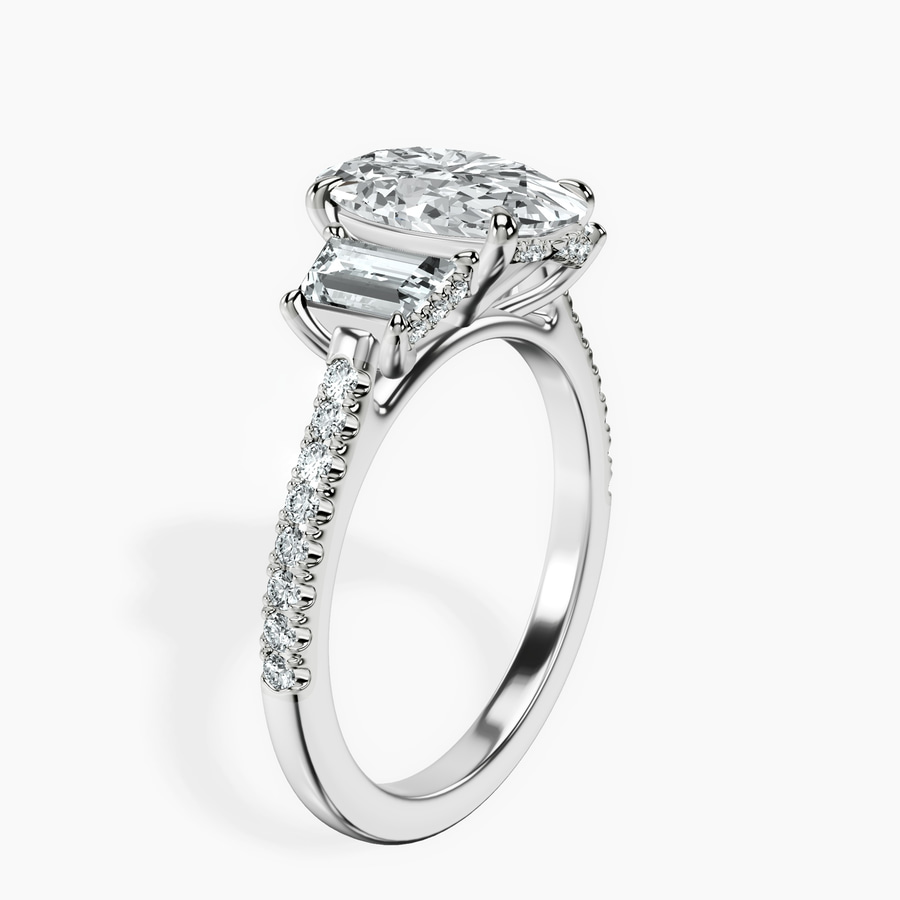 14kt White Gold Lavinia Three Stone Trapezoid Lab Diamond Ring standing product image one