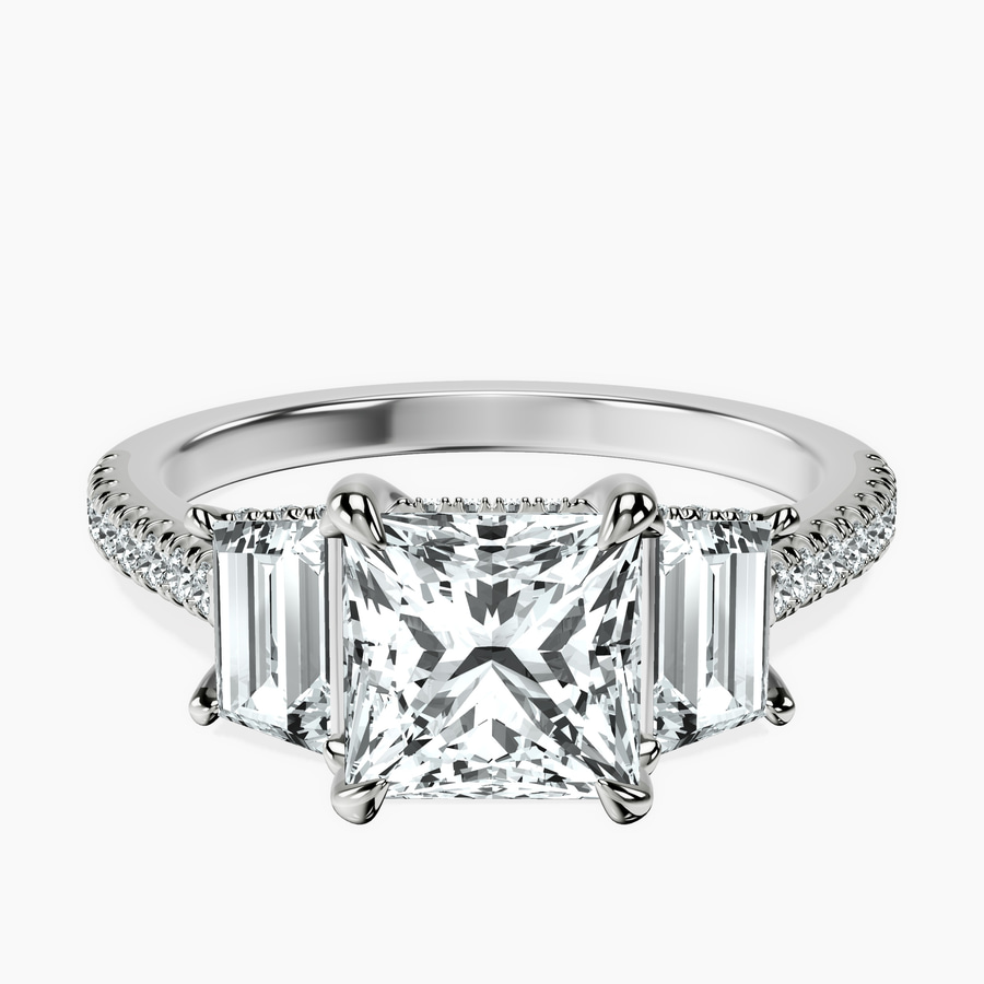 Platinum Lavinia Three Stone Trapezoid Lab Diamond Ring front image