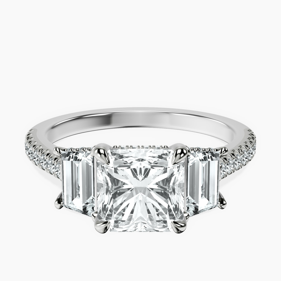 14kt White Gold Lavinia Three Stone Trapezoid Lab Diamond Ring front image