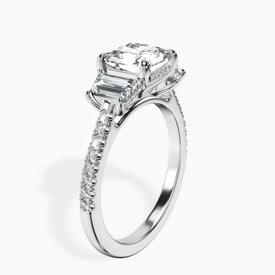 14kt White Gold Lavinia Three Stone Trapezoid Lab Diamond Ring standing product image one