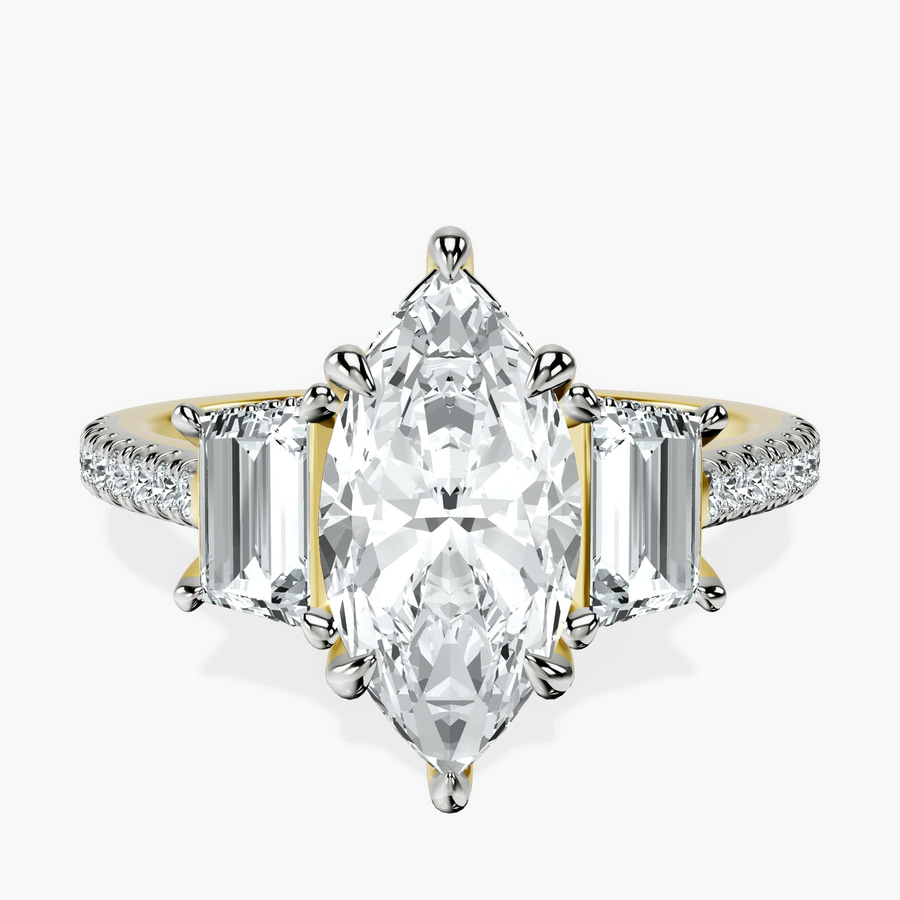 18kt Yellow Gold Lavinia Three Stone Trapezoid Lab Diamond Ring front image