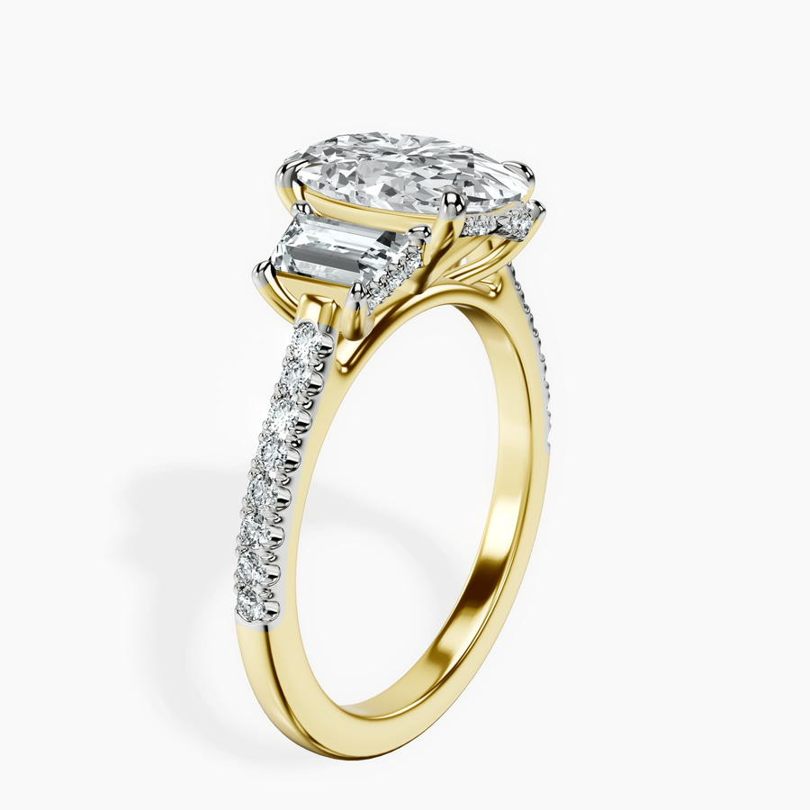 9ct Yellow Gold Lavinia Three Stone Trapezoid Lab Diamond Ring standing product image one