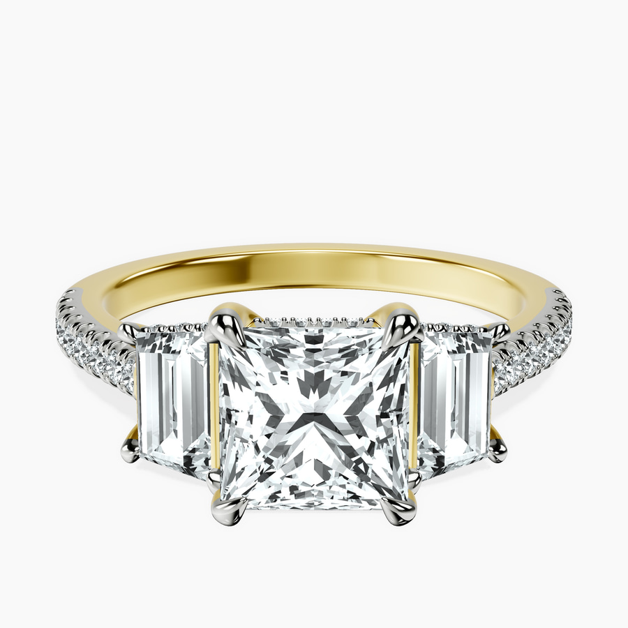 10kt Yellow Gold Lavinia Three Stone Trapezoid Lab Diamond Ring front image