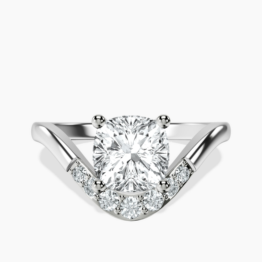 18kt White Gold Curved Crest Lab Diamond Ring front image
