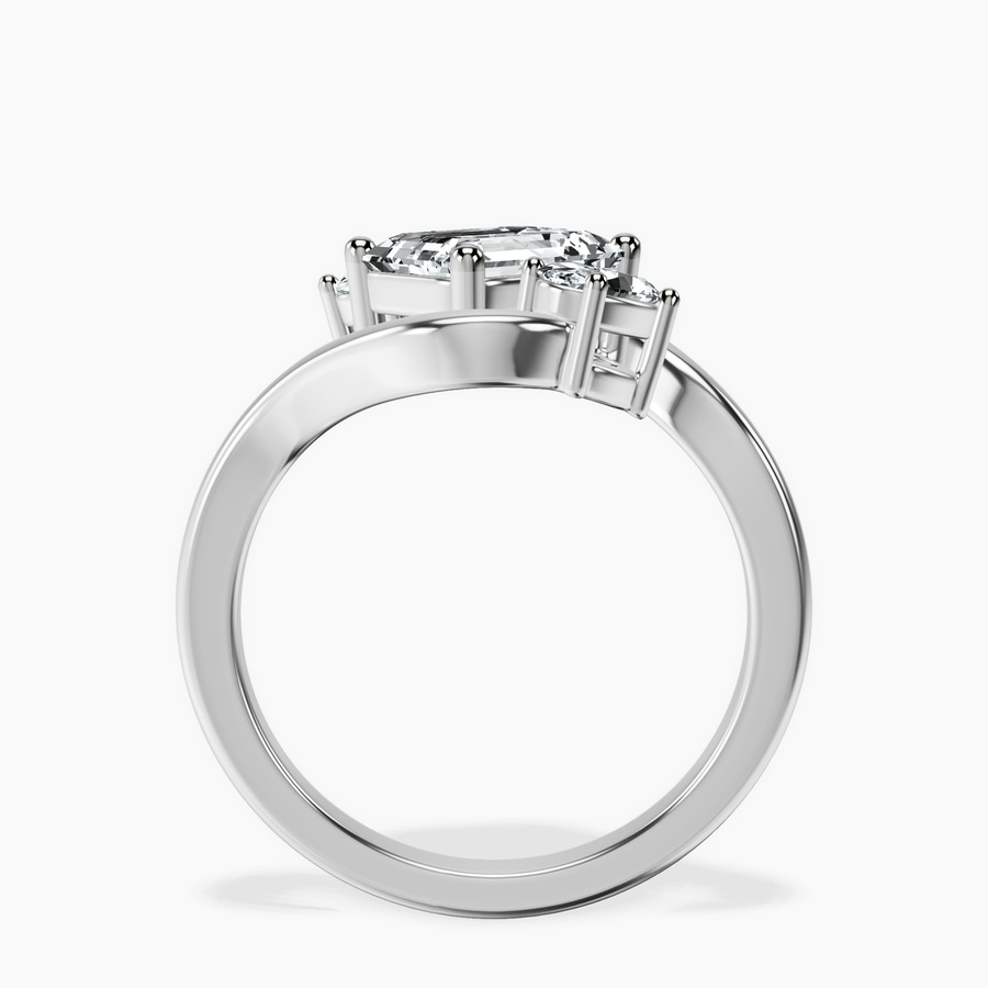 18kt White Gold Three Stone Crest Lab Diamond Ring side right image one