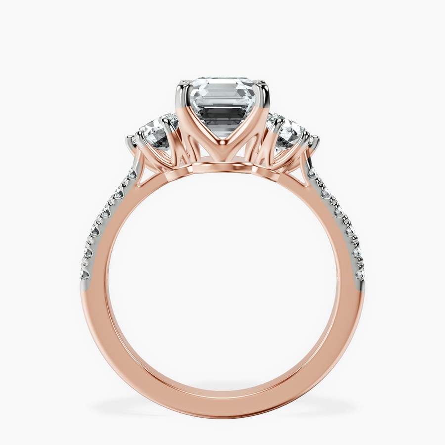 14kt Rose Gold Tiara Three stone Lab Diamond Ring side right image one